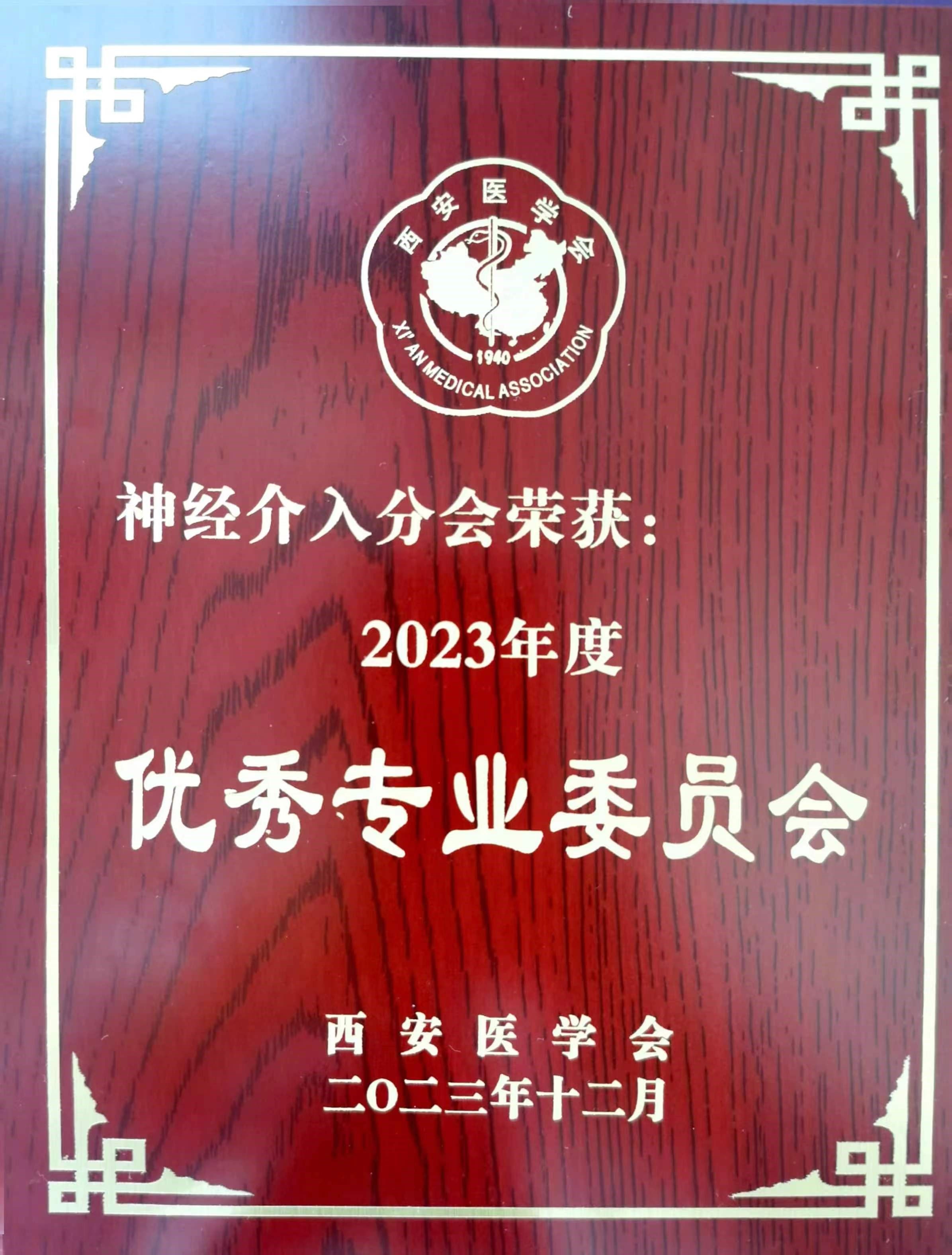 【神介荣誉】市九院神经介入分会荣获2023年度西安医学会“优秀专业委员会”,脑血管病院刘展会主任委员荣获年度“先进个人” 【神介荣誉】市九院神经介入分会荣获2023年度西安医学会“优秀专业委员会”,脑血管病院刘展会主任委员荣获年度“先进个人”