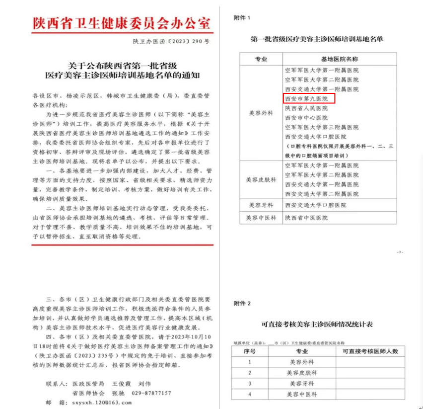 西安市第九医院获批陕西省“第一批省级医疗美容主诊医师培训基地” 西安市第九医院获批陕西省“第一批省级医疗美容主诊医师培训基地”